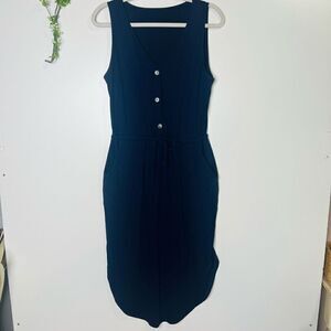 Hapsho Navy Blue Midi Tank Dress Pockets